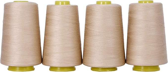 Mandala Crafts 4 Pack of Serger Threads Cones Spools - 40S/2 24000 Yards Polyester Tan Threads for Sergers Machine and Overlock Quilting Sewing Machine