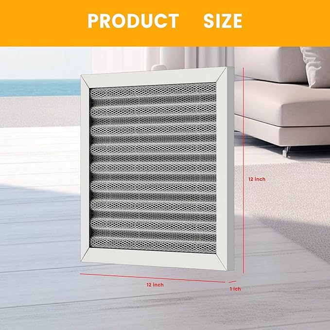 12x12x1 HVAC Furnace Air Filter, Lasts a Lifetime, Washable, the Last HVAC Filter You Will Ever Buy, Breathe Safely at Home or in the Office,Merv 8(Actual Size:11.69x11.69x0.82 Inch)