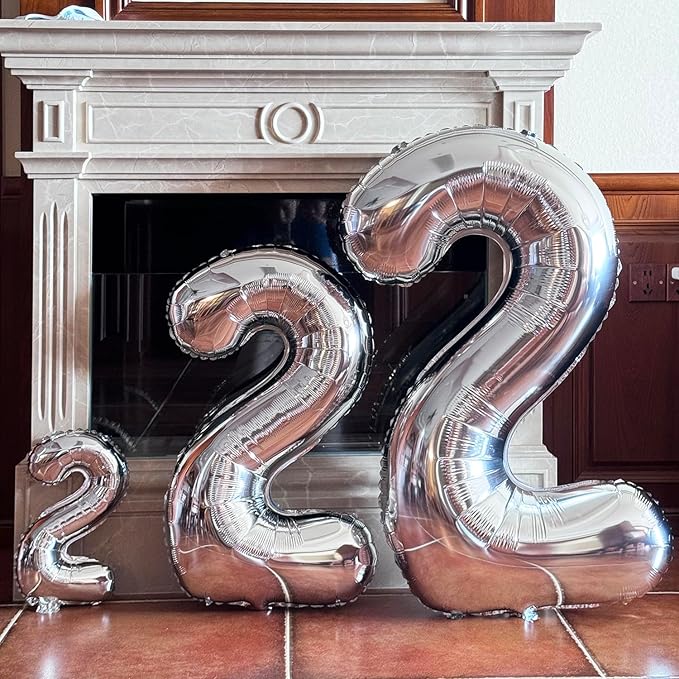 GOER Silver Number 2 Foil Balloons,Huge Number Balloons for 2nd 22nd Birthday Party Supplies Anniversary Decorations(3 pcs,42 inch,32 inc,16inch)
