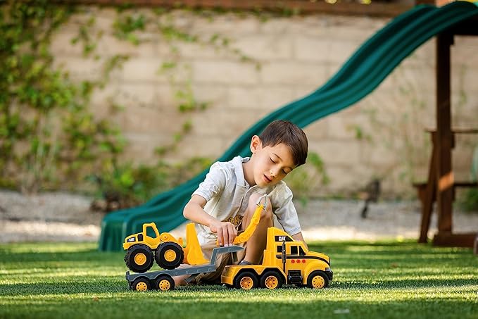 CAT Construction Toys, CAT Construction Heavy Mover, Semi Truck and Trailer with Mini Crew Wheel Loader, Lights and Sounds, Ages 3 and up