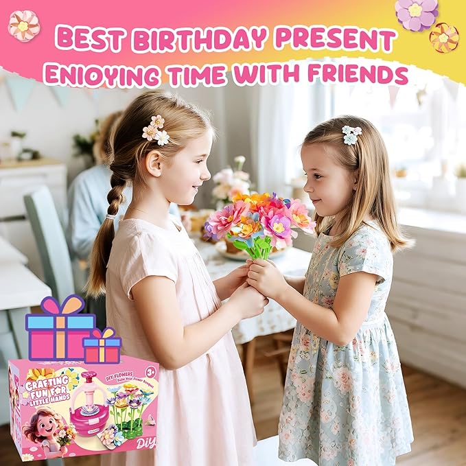 Fabric Flower Bouquets Toys, DIY Flower Making Kit for Kids 4 5 6 7 8 9 10 11 12 Year Old Girl Birthday Christmas Gift, Art and Crafts Kit Flowers Toys for Girls 4-6 6-8 8-12 Year Old (YELLOW)