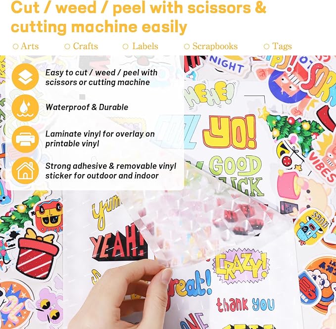 TECKWRAP Laminating Sheets Clear Vinyl Laminate Sheets Sticker Paper for Inkjet Printer Printable Vinyl Stickers, Photo Paper 8.26" x 11.69" A4 28 Sheets (3D Cat Eye, Glitter, Glossy, Matte)