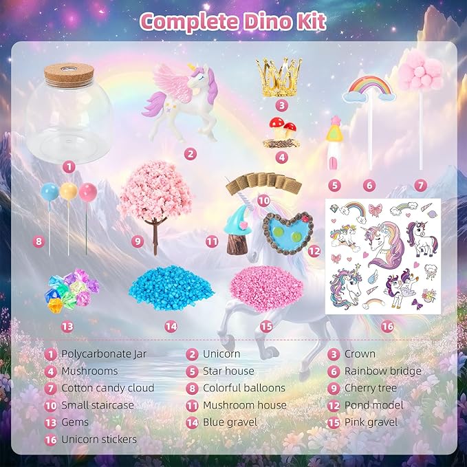 Unicorn Light Up Terrarium for Girls – DIY Garden Craft with LED | STEM Kit, Arts & Crafts Gift for Kids Ages 4-8 by Ednzion
