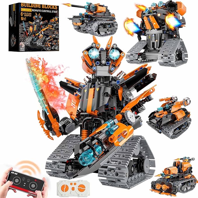 STEM Building Toys for Kids 6-14, 5in1 STEM Robot Building Kit for Kid, Remote & APP Controlled Tank Bulldozer Robot Building Blocks Set Birthday Xmas Gifts Ideas for Boys Girls (689PCS)