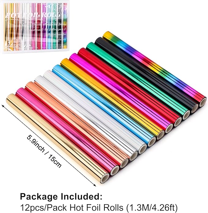 12 Pack Heat Transfer Gold Foil Sheets for Crafts Embossing Stamp Tool Heat Activated Thermal Toner Reactive Foil Roll 5.9inx4.26ft Add Stunning Foiled Elements to Any Card, Scrapbooking, DIY