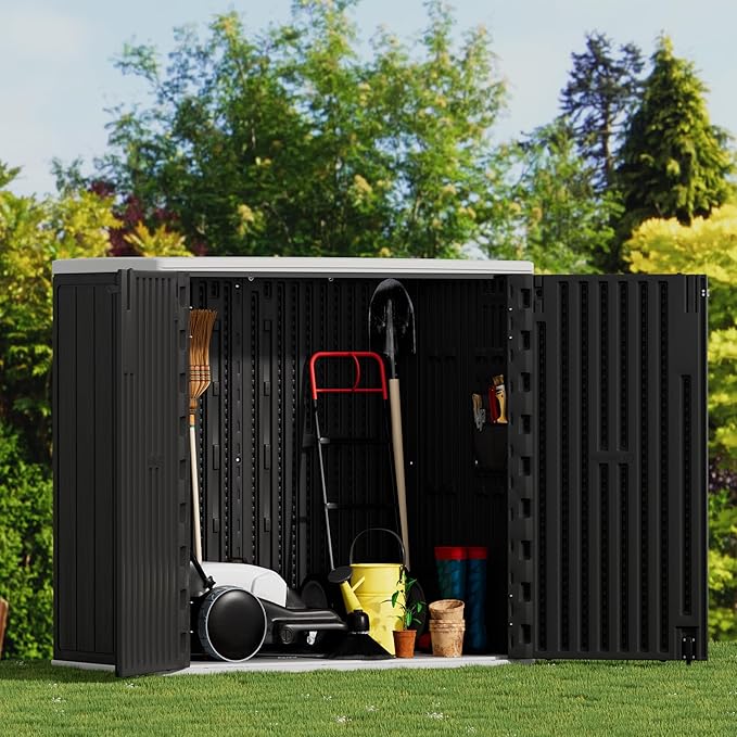 Large Outdoor Storage Box,Resin Sheds&Outdoor Storage Waterproof/Lockable,Outdoor Storage Cabinets for Balcony,Garage,Backyard (37Cu.ft-Black White)