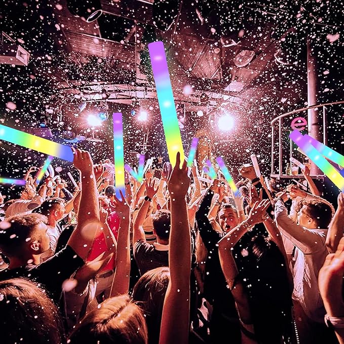 24-Count Foam Glow Sticks Party Pack - 5 Colors, Steady Bright LED Light Up Sticks for Weddings, Birthdays, Christmas, Halloween | Foam Glow Sticks Bulk Reusable, 6-Hr Glow