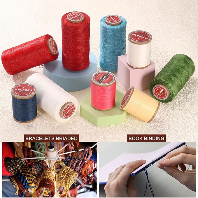 uxcell Flat Leather Sewing Waxed Thread, 140m / 153 Yards Polyester Wax String, 300D Wax Stitching Cord for Leather Crafts, Bookbinding, Bracelets Braided, Yellow Brown