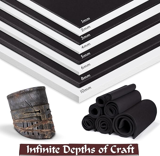Shape Retention EVA Cosplay Foam 3mm (1mm-10mm) 14x39 inch Black or White High Density EVA Foam Sheets. Premium 85 kg/m3 Heat Shape Material for DIY Convention or Halloween Costumes by The Foamory