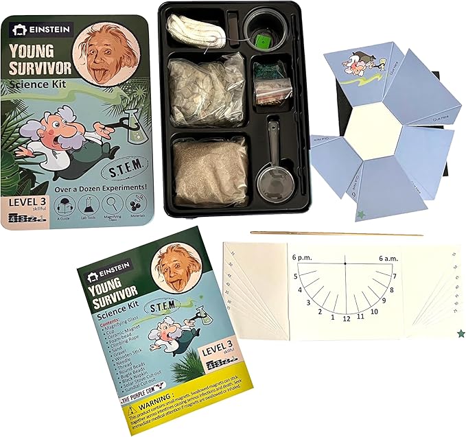 Einstein’s Young Survivor Science Kit for Kids. STEM for Boys & Girls Aged 8 and Above. Over a Dozen of Exciting Experiments Inside. Detailed Picture Guide Included.