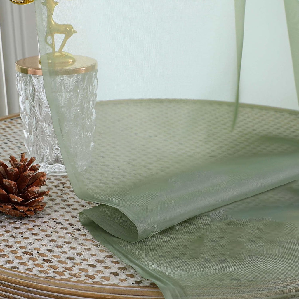 Chyhomenyc Extra Long Sage Green Sheer Curtains 144 inch 2 Panels, Translucent Backdrop Window Scarf Drapes for Canopy Bed/Wedding/Living Room/Anniversary, 12FT Length, Each 59Wx144L in, 2PCS