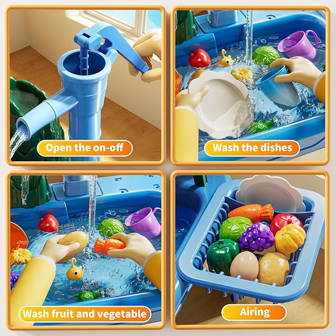 Water Table for Toddlers 1-3- Kids Play Sink with Pump and Running Water, Water Table for Kids Ages 4-8 with Fishing Games, Summer Outside Sensory Gift Toys for Boys and Girls 2 3 4 5 6 7 8