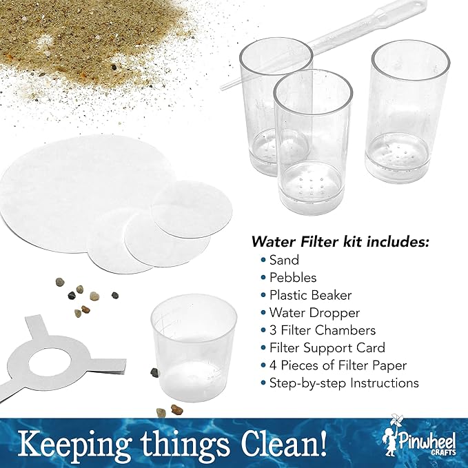 Water Filter DIY Kit for Kids - STEM Water Purification Kit with Pebbles, Sand, Filter Chamber & Paper, Educational Science and Arts Experiments for Ages 9-12