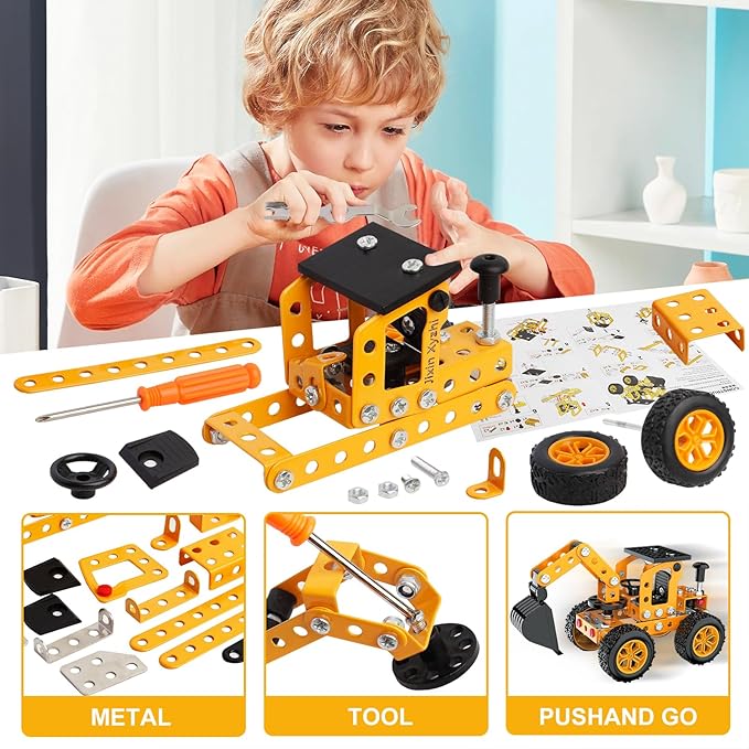 Sets Metal Assembly Toys Model Excavator Kits STEM Projects Model Car Kits to Build Jixin Xyzhi Birthday Gifts for Kids 8-16 Yellow