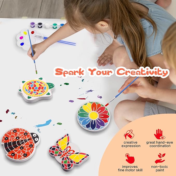 IFLOVE Paint Your Own Stepping Stones for Kids Craft Kits,Arts and Crafts for Kids Ages 4-8,5 Pack Painting Crafts for Girls Ages 8-12，Outdoor Toys Art Supplies Toddler Birthday Gift (Multicolored)