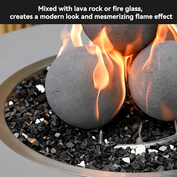Skyflame 6-inch Ceramic Balls, 4 Pack Gray Round Fire Stones for Natural/Propane Indoor/Outdoor Fire Pits/Fireplaces/Fire Bowls Accessory