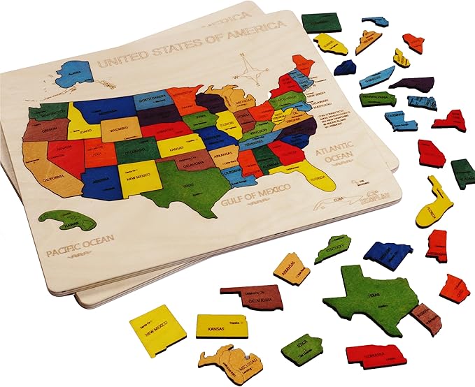 USA Map Wooden Jigsaw Puzzle for Kids | 44 Puzzle Pieces | Learning & Educational Toy Gift for Boys & Girls Ages 3 Years and Above