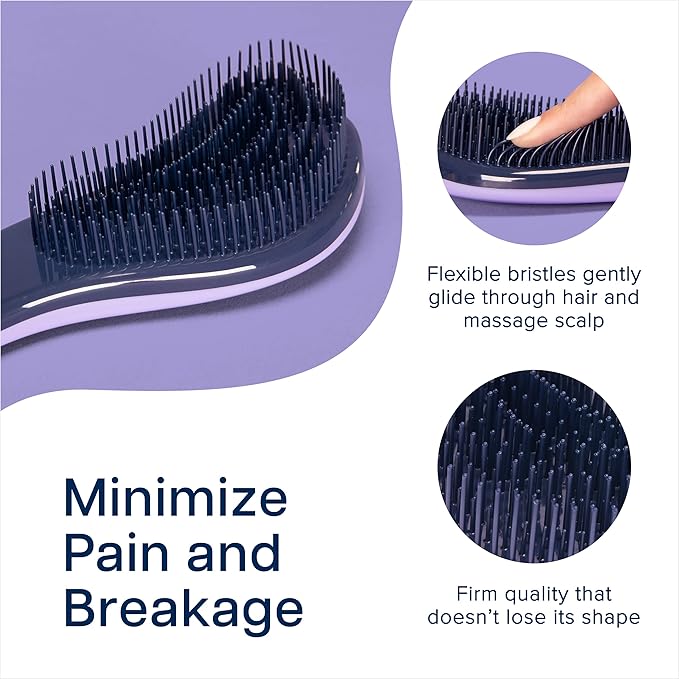 Crave Naturals Glide Thru Hair Brush - Detangler Brush for Curly, Straight, Wet or Dry Hair - Gentle Detangling Brushes for Adults, Kids, Toddlers - Hair Accessories for Women, 7.5x3" - Purple