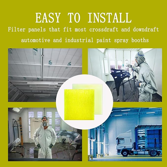 AUC Paint Booth Exhaust Filters,24" x 24" (50 pieces),22 Gram Fiberglass Paint Arrestors Pad,Captures Overspray Paint Particles in Paint booth