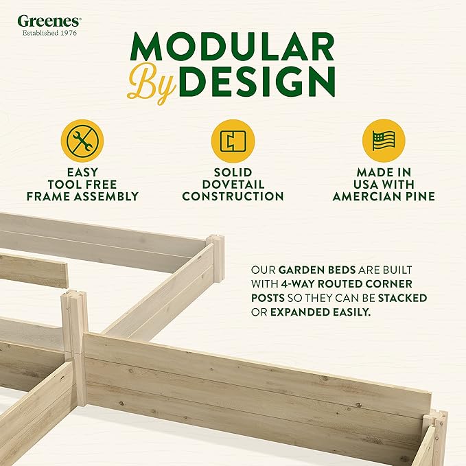 Greenes Fence Original Pine Raised Garden Bed, X Shape, 6' x 6' x 7" - Made in USA with American Pine