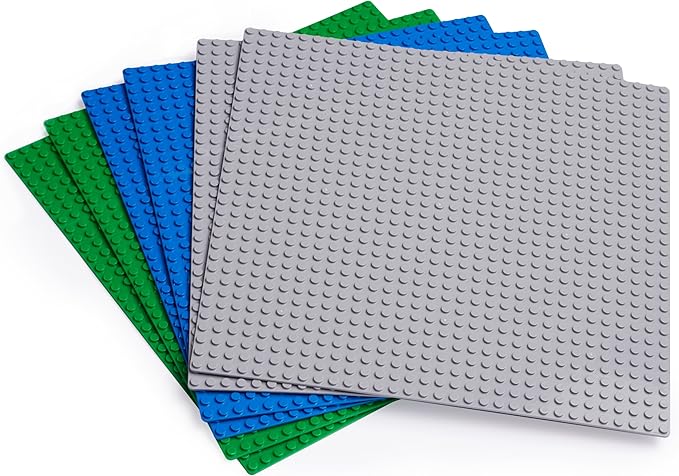 Apostrophe Games Building Blocks Base Plates Compatible with All Major Brands – (6-Pack - 2 Green, 2 Blue, 2 Gray) 10-1/16" x 10-1/16" Inches Baseplate for Building Bricks – Durable and Sturdy