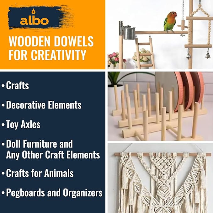 ALBO 1" x 12" Wooden Dowel Rods Set - 25 Pack Birch Natural Furniture Craft Sticks Shelf Supports Woodworking Pegs Hardwood Sanded Smooth Perfect Crafts DIY Projects Bulk Professional Pack