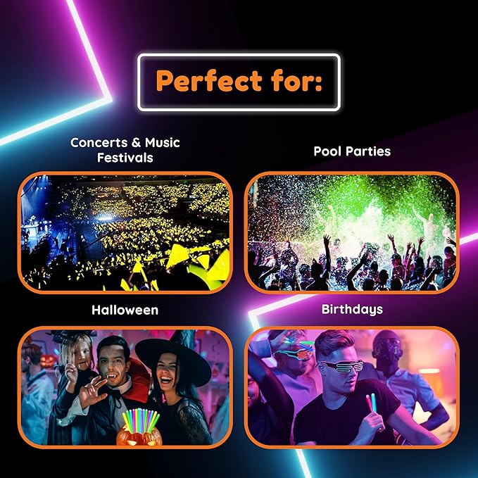 Glow Fever Glow in The Dark Sticks - 100 ct 6" Glow Sticks Bulk Party Pack with End Caps & Lanyards - Glow Party Favors for Concert, Festival, & Wedding Neon Light Sticks by Party Dragon, Multi