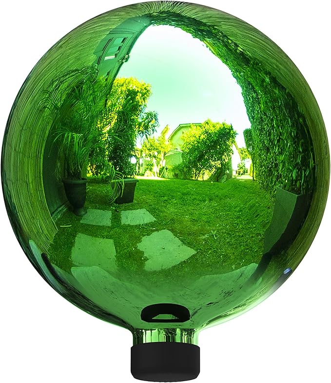Alpine Corporation 10" Diamater Indoor Outdoor Glass Gazing Globe Festive Yard Decor, Green