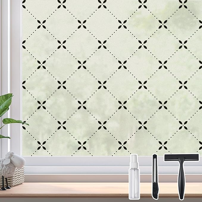 DKTIE Geometric Art Stained Glass Window Film Bathroom Window Privacy Film Frosted Glass Static Clings Non Adhesive with Installation Tools, Modern Home Improvement Style (S119, 17.7'' x 78.7'')