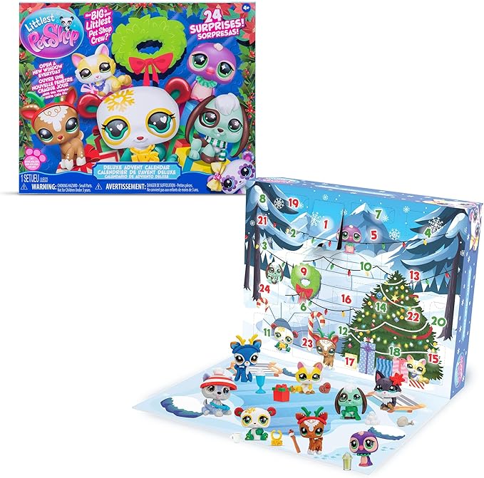 Littlest Pet Shop - Deluxe Holiday Calendar - Series 4 Advent Calendar -Gen 7 Authentic LPS Bobble Head Toy Figure, Collectible Toy Animal, Ages 4+