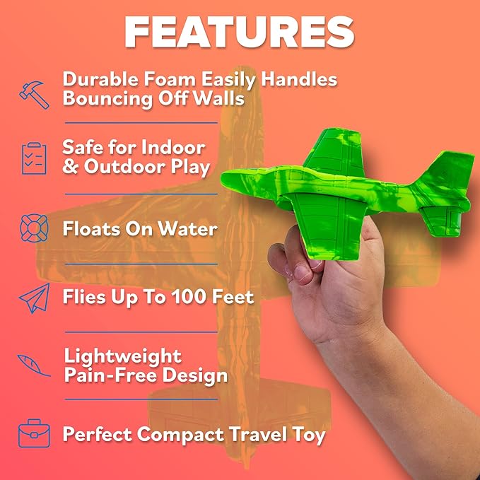 Foam Airplanes - Stocking Stuffers for Kids All Ages 4 5 6 7 8 9 10 Year Old - Best Toy Gift - Boy Toys Stocking Stuffer Gifts - Air Plane Gift Idea - Easter Basket Gifts for Boys & Girls Party Favors