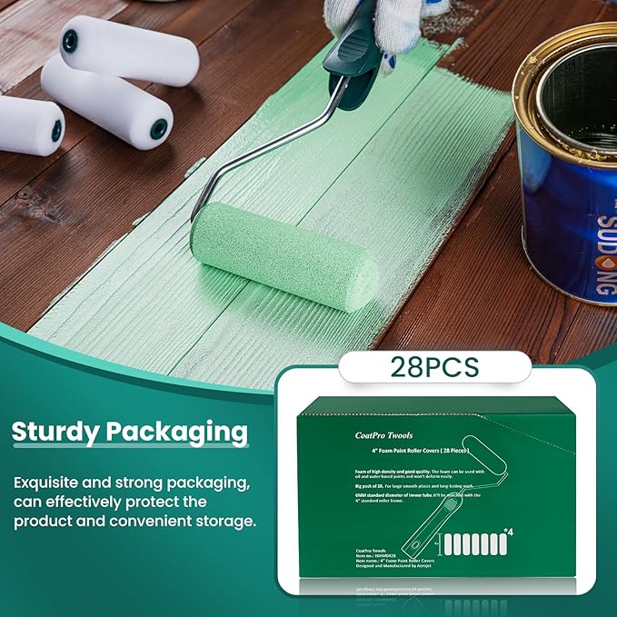Foam Paint Roller, 28 Pack, 4 Inch Small Paint Roller Kit with High-Density Foam Paint Roller Covers, Mini Paint Rollers for Painting Walls, Home Painting Supplies