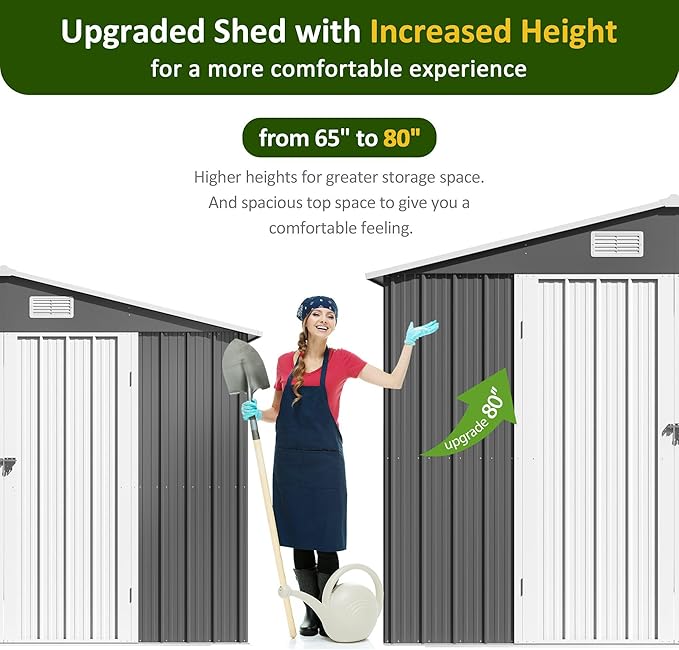 10x8 FT Outdoor Storage Shed, Metal Garden Tool Shed with Updated Frame Structure and Lockable Doors, Ideal for Backyard Garden Patio Lawn, Grey