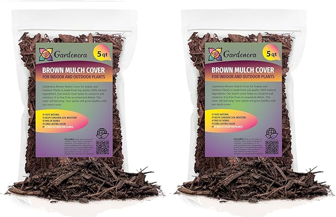 Gardenera Brown Mulch - Retain Moisture and Suppress Weeds for a Thriving Landscape - 10 QUARTS