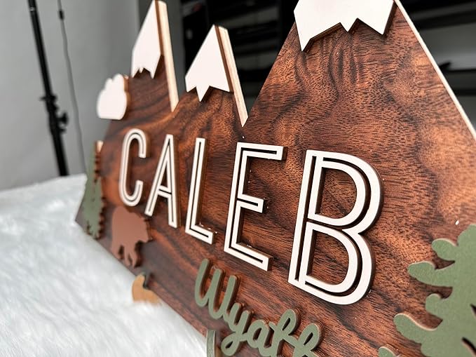 Personalized Name Sign, Mountain nursery decor, Layered Nursery baby name sign, Woodland nursery decor, Woodland theme nursery, Baby woodland nursery, Nursery name sign for boys gift/7