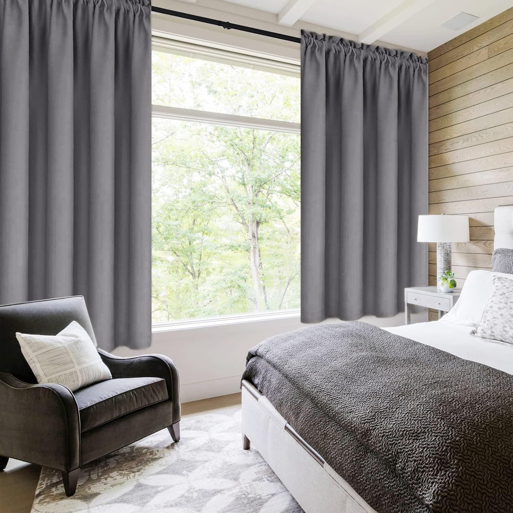 DWCN Grey Blackout Curtains for Bedroom – Rod Pocket Thermal Insulated Energy Saving Drapes for Living Room and Bedroom, W 38 x L 54 Inch, 2 Panels