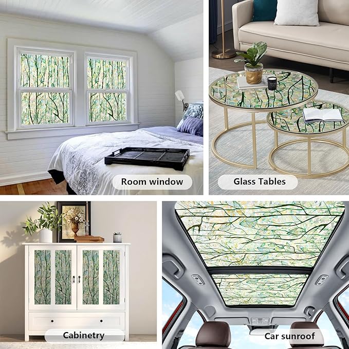Finnez Window Privacy Film Window Film 3D No Glue Glass Sticker for Glass Door Home and Office Heat Control Anti UV (17.5 Inch x 13.1 Feet, Rainbow Grove)
