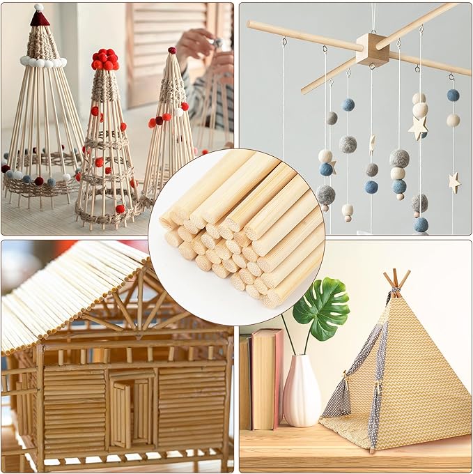 60Pcs Wooden Dowel Rods 1/4 x 12 Inch Precut Wooden Rod Sticks, Wood Sticks for Crafts, Natural Wood Dowels for Craft,Cake Dowels Hardwood Craft Dowel Rods for DIY Projects (60)