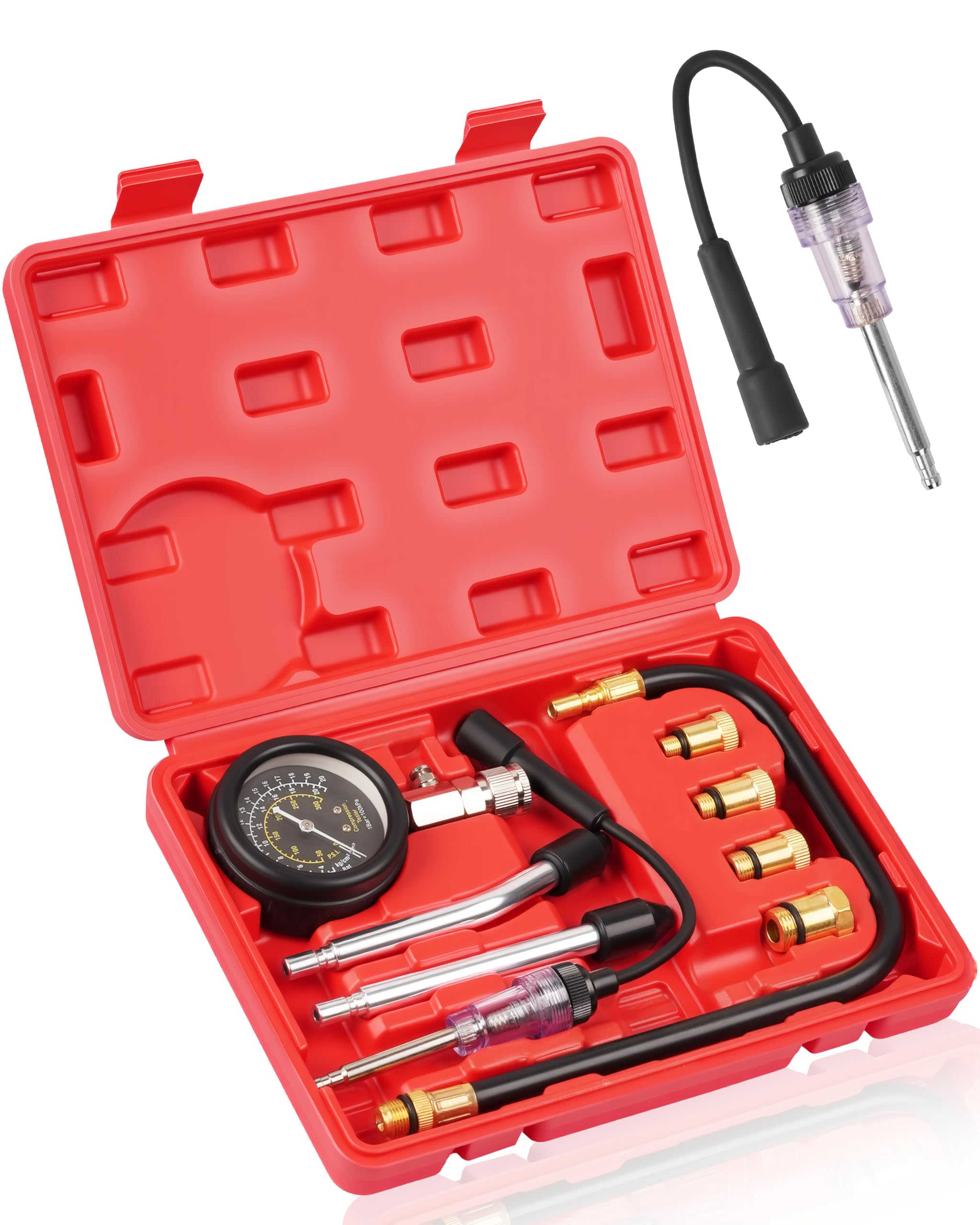 DAYUAN Professional Petrol Engine Compression Tester Kit Set for Automotives and Motorcycles (Red-Orange)