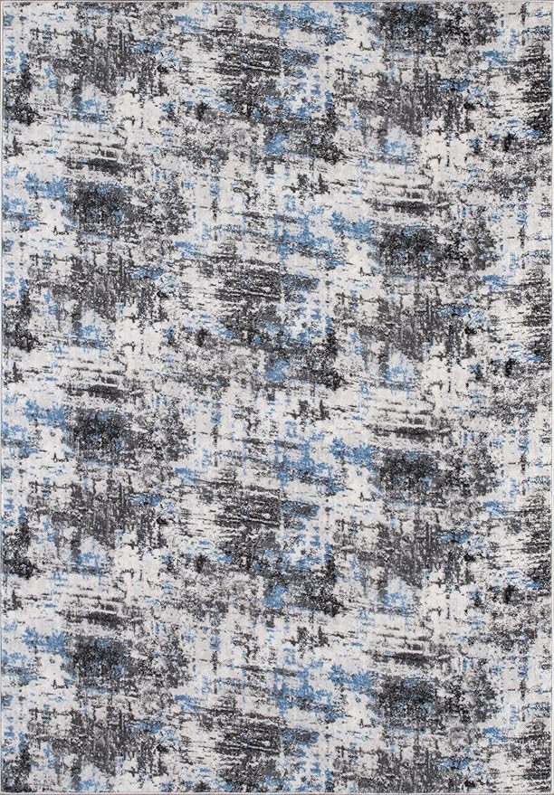 Non-Slip Washable 5x7 Area Rugs for Living Room Bedroom, Ultra Soft Bedside Rug, Indoor Floor Carpet for Kids Girls and Boys, Dorms, Nursery Rooms, Non-Skid Area Rug, 5' x 7', Abstract Blue - Grey