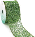 CT CRAFT LLC Sparkling Glitter Mesh Wired Ribbon 2.5" x 10 Yards Green for Christmas Home Decor Bow Gift Wrapping DIY Crafts Wreath