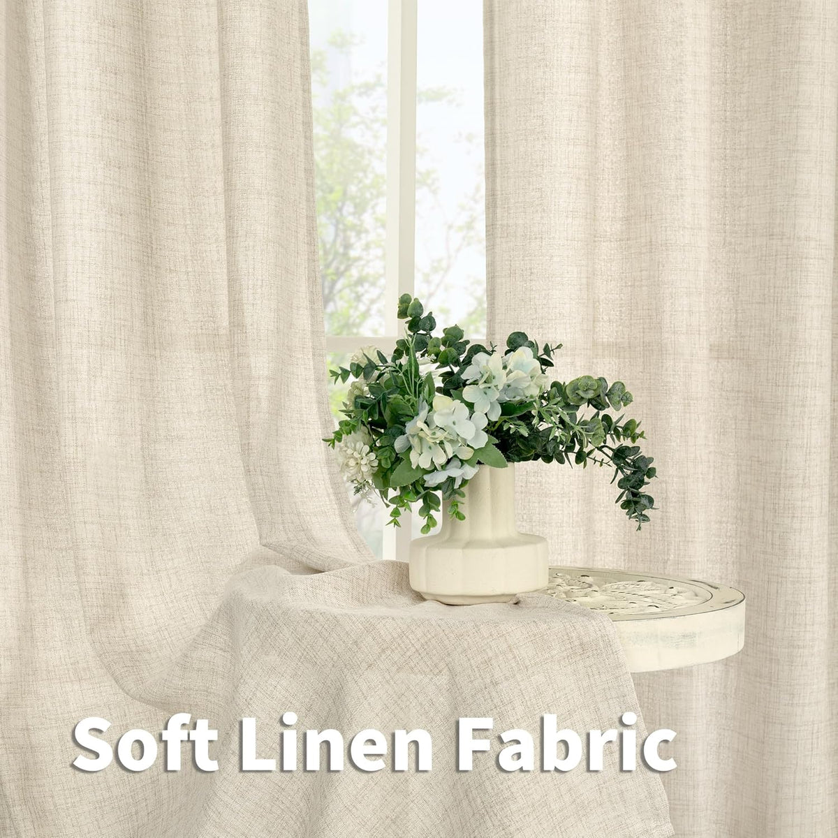 YoungsTex Boho Linen Curtains 36 Inch Length for Kitchen Cafe Window, Semi Sheer Half Window Drapes with Rod Pocket Back Tab Light Filtering Short Curtain for Bathroom, 2 Panels, 30 X 36 Inch