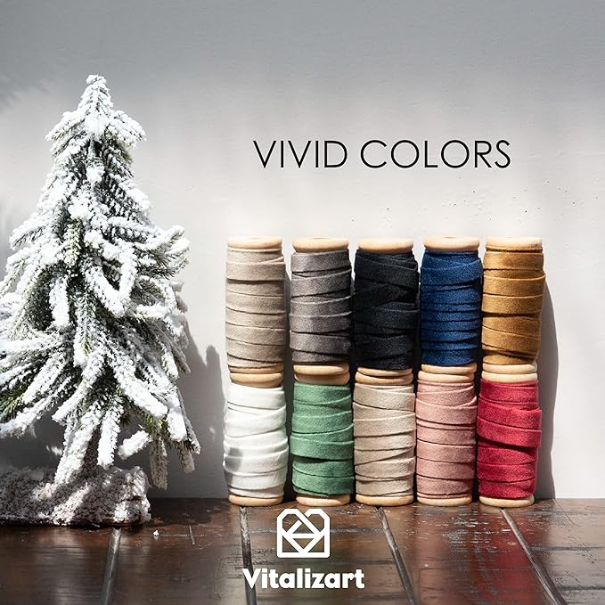 Vitalizart Dusty Green Velvet Ribbon Set 3/8" x 15 Yd Wooden Spool Fabric Trim 3 Rolls * 5 Yd for Christmas Wreath Decoration Handmade Craft Ornaments Gift Wrapping & Bow Making