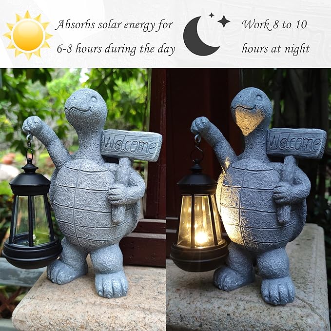 Sea Turtle Solar Garden Statues,Resin Sea Turtle Figurine Decorations with Solar Lights Lantern, Outdoor Figurines Lawn Garden Statue Decor Art for Lawn,Yard, Balcony Ornament.