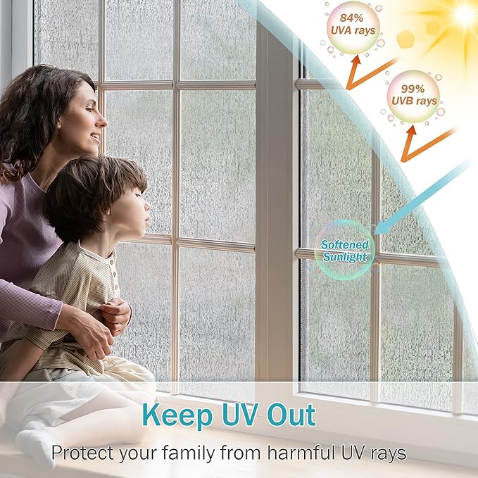 VELIMAX Rain Glass Window Film Privacy Static Window Clings Decorative Glass Sticker for Home Office Removable UV Protection Heat Control 23.6 x 157.48 inches