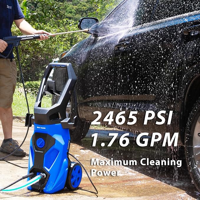 BILT HARD 1.76 GPM 2300 PSI Electric Pressure Washer, Power Motor with Stainless Steel Wand, 4 Spray Nozzles, Built-in Detergent Tank, 20Ft Hose, 35Ft Power Cord for Cars/Driveway/Fences/Home/Patios