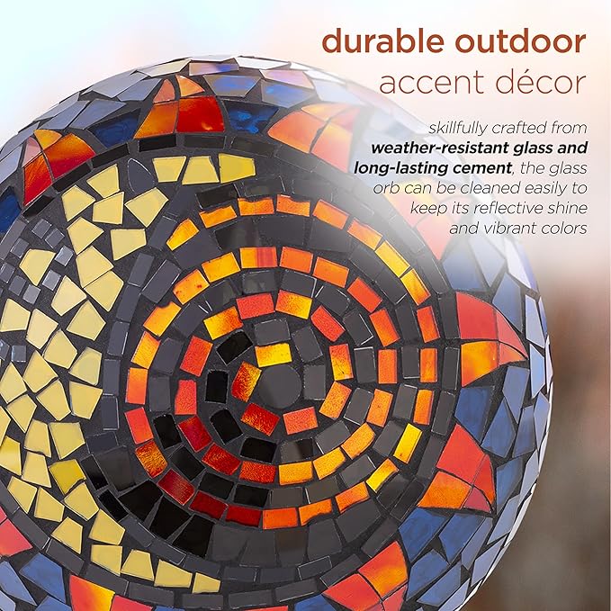 Alpine Corporation 10" Diameter Indoor/Outdoor Glass Mosaic Gazing Globe Yard Decoration, Mosaic Sun and Moon Design