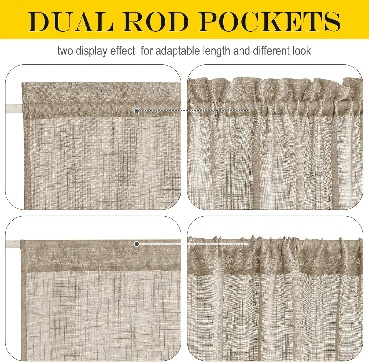 NICETOWN French Door Curtain Panel - Durable Faux Linen Casual Weave Sheer Front Door Window Covering, Privacy Light Filtering Semi Sheer Curtain with Tieback (Taupe, 1 Panel, 30" by 72")