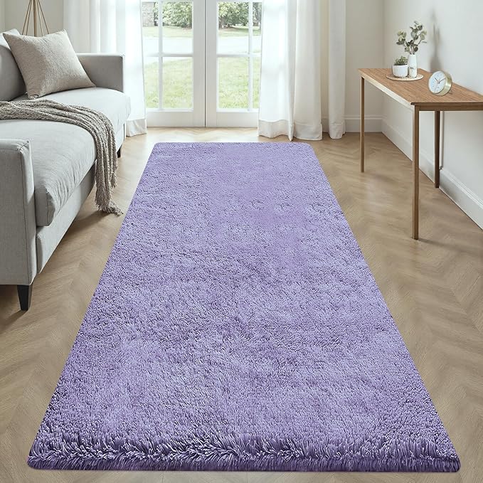 2x6 Runner Rug for Bedroom: Fluffy Shag Soft Washable Rugs Small Fuzzy Plush Indoor Carpet for Hallway Bedside Dorm Kids Girls Boys Room (Purple, 2'x6')