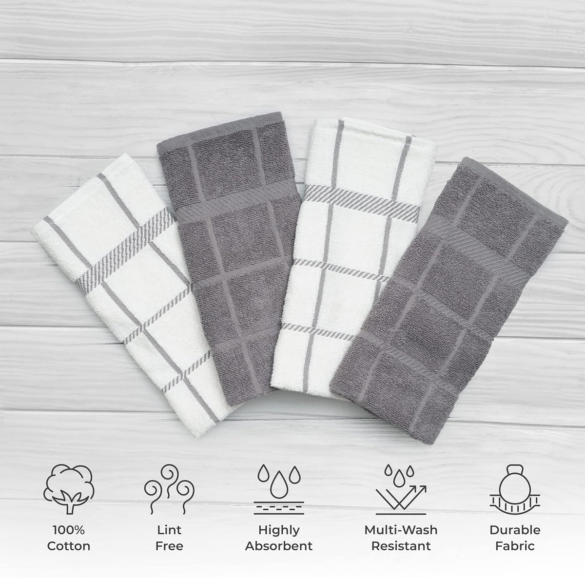 100% Cotton Terry Dish Cloth & Dish Towel, 6 Pack, Super Soft and Absorbent Kitchen Towels, Perfect for Kitchen Cleaning and Dish Washing (Grey (DT and DC Combo))